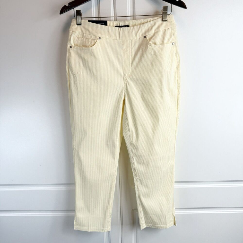 Mario Serrani Women's Comfort Stretch Capri Pants Small Yellow Stripe